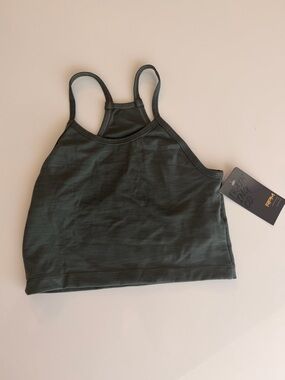 Women's Ribbed High-Neck Tank Top - Dark Green